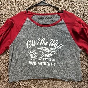 Vans Red and Gray Raglan Graphic Crop Tee